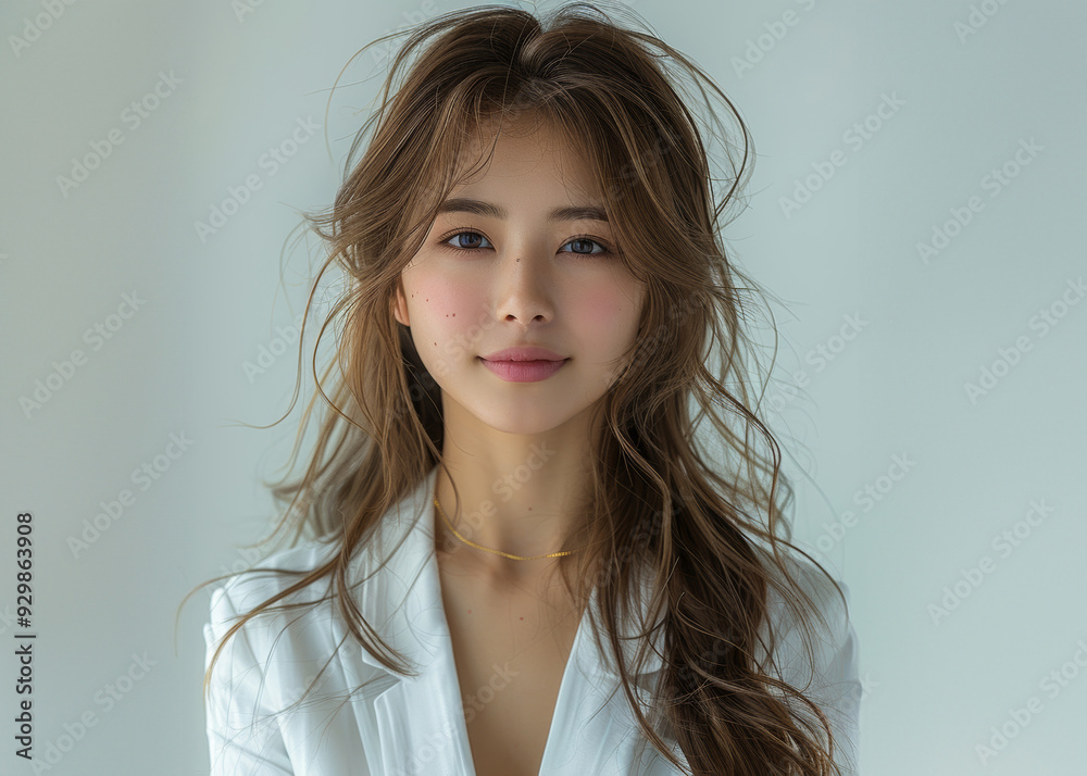 casual portrait features a young woman with straight hair and a soft smile, highlighted by a crisp white shirt and a bright, clean background. casual portrait features a young woman with straight hair and a soft smile, highlighted by a crisp white shirt and a bright, clean background.