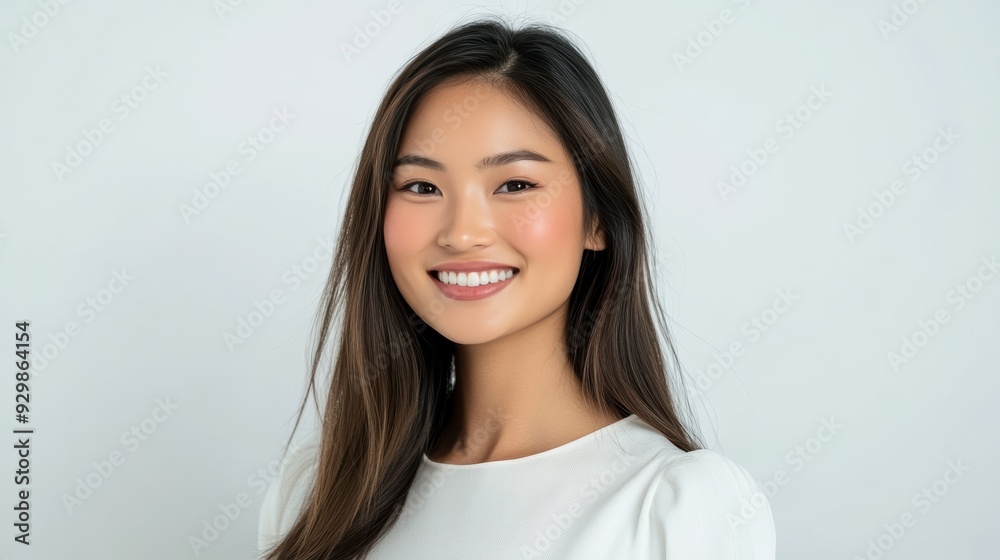 casual portrait features a young woman with straight hair and a soft smile, highlighted by a crisp white shirt and a bright, clean background. casual portrait features a young woman with straight hair and a soft smile, highlighted by a crisp white shirt and a bright, clean background.