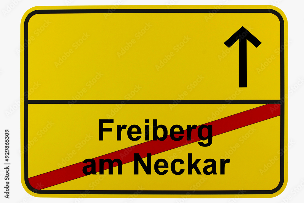 Illustration eines Ortsausgangsschildes von Freiberg am Neckar in Baden-Württemberg Illustration eines Ortsausgangsschildes von Freiberg am Neckar in Baden-Württemberg