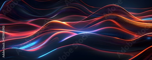 Abstract Red and Blue Glowing Waves on a Dark Background