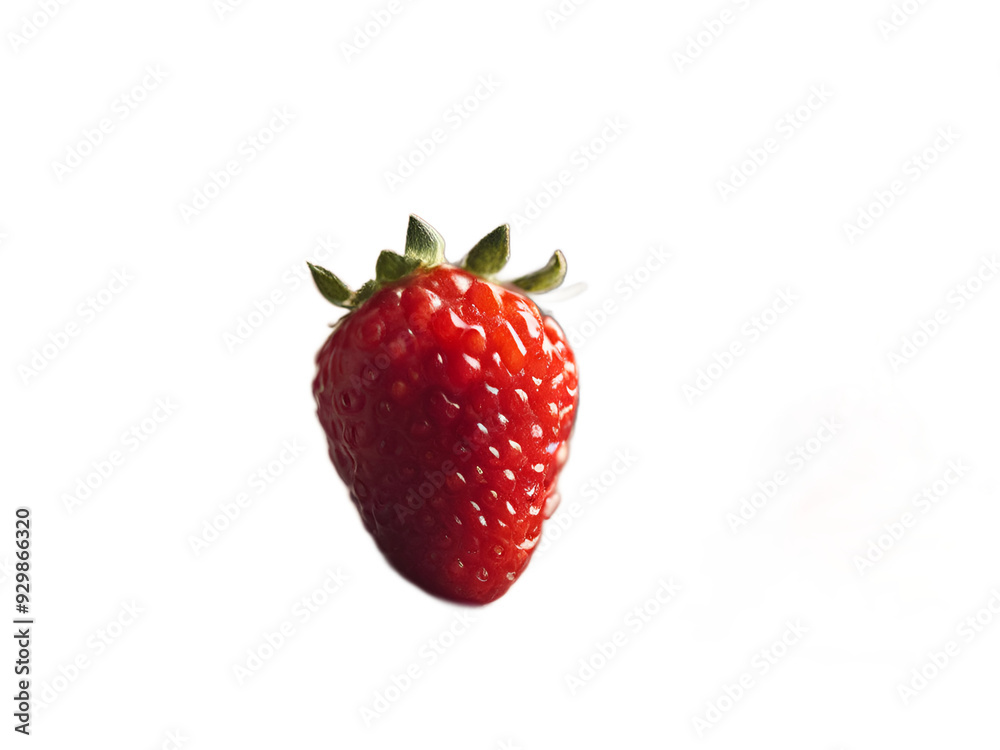 Strawberry with green leaves on transparent background, PNG Strawberry with green leaves on transparent background, PNG