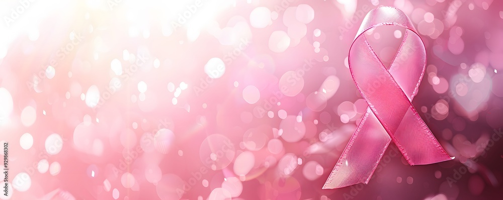 Pink Ribbon with Blurred Bokeh Background Pink Ribbon with Blurred Bokeh Background