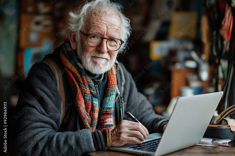 Senior man in a cozy cafe, focused on working with a laptop, symbolizing active aging and digital literacy.
Senior man in a cozy cafe, focused on working with a laptop, symbolizing active aging and digital literacy.