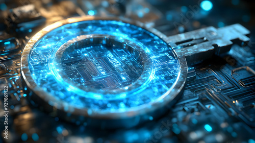 Futuristic digital key on a...