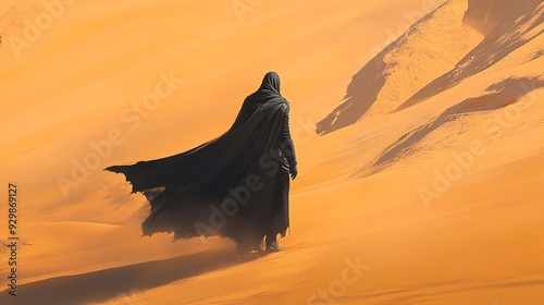 ranger in long cloak standing in sandy dunes of desert 