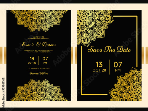 Abstract art mandala Wedding invitation card with luxury background Template