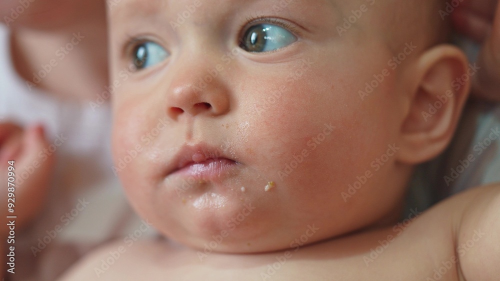 close-up of baby dirty lips. happy family a kid dream concept. close-up baby lips in the kitchen stained lifestyle with food close-up of baby dirty lips. happy family a kid dream concept. close-up baby lips in the kitchen stained lifestyle with food