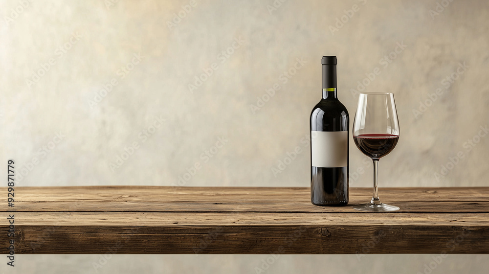 blank background banner features a wooden table with a wine bottle and glass, providing ample copy space for product presentation, perfect for showcasing wine-related products in a blank background banner features a wooden table with a wine bottle and glass, providing ample copy space for product presentation, perfect for showcasing wine-related products in a