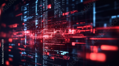 Abstract Digital Data Flow: Red and Blue Hues