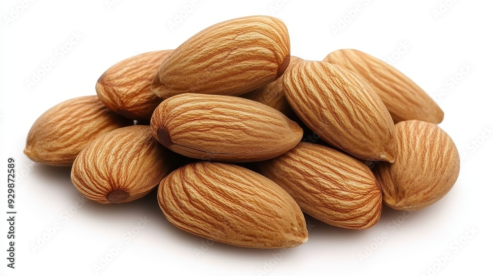 Group of Organic Almonds on White Background Healthy Snack, Delicious and Nutritious Group of Organic Almonds on White Background Healthy Snack, Delicious and Nutritious