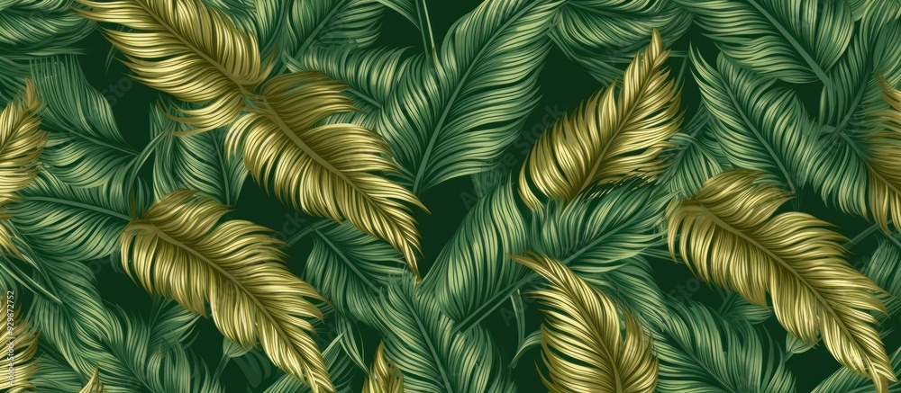 Tropical Leaf Pattern with Golden Accents