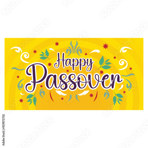 Handwritten happy Easter with flowers. Jewish holiday Passover. flat vector modern illustration