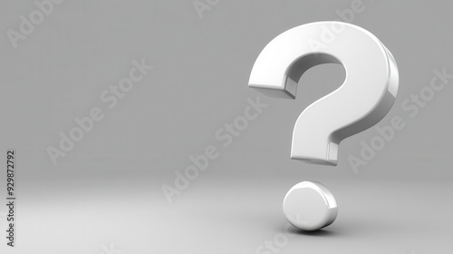 3D White Question Mark Symbol on Gray Background