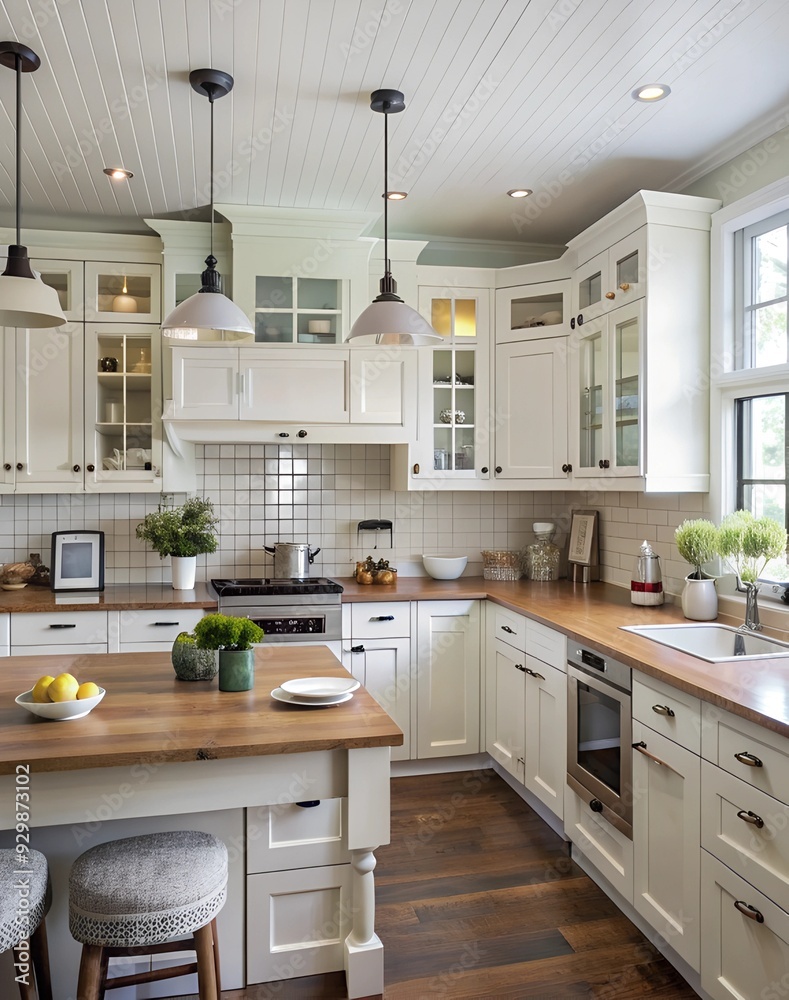 Cozy Kitchen Interior in Light Tones, Warm Culinary Atmosphere Cozy Kitchen Interior in Light Tones, Warm Culinary Atmosphere