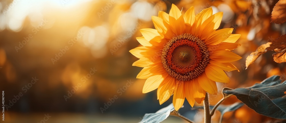 Fototapeta premium Vibrant Yellow Sunflower Blooming in Golden Sunlight