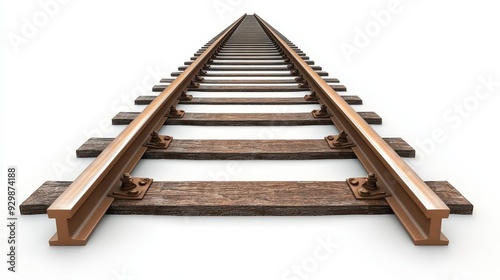 Single Railroad Track Isolated on White Background  Train Tracks, Railway, Transportation photo