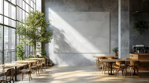 Modern cafe interior with w...