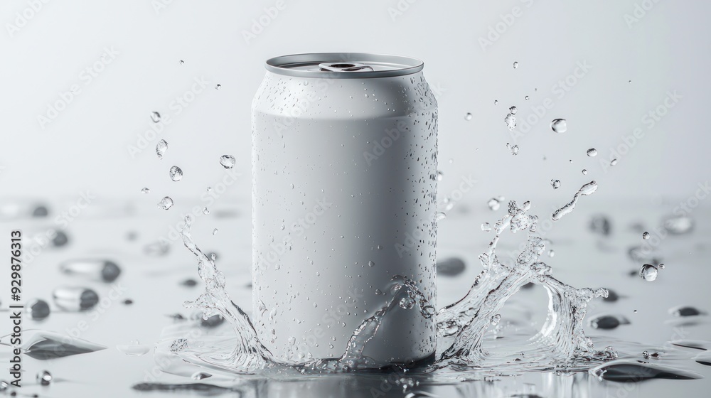 Blank white aluminum 330 ml soda can with drops splash mockup Blank white aluminum 330 ml soda can with drops splash mockup