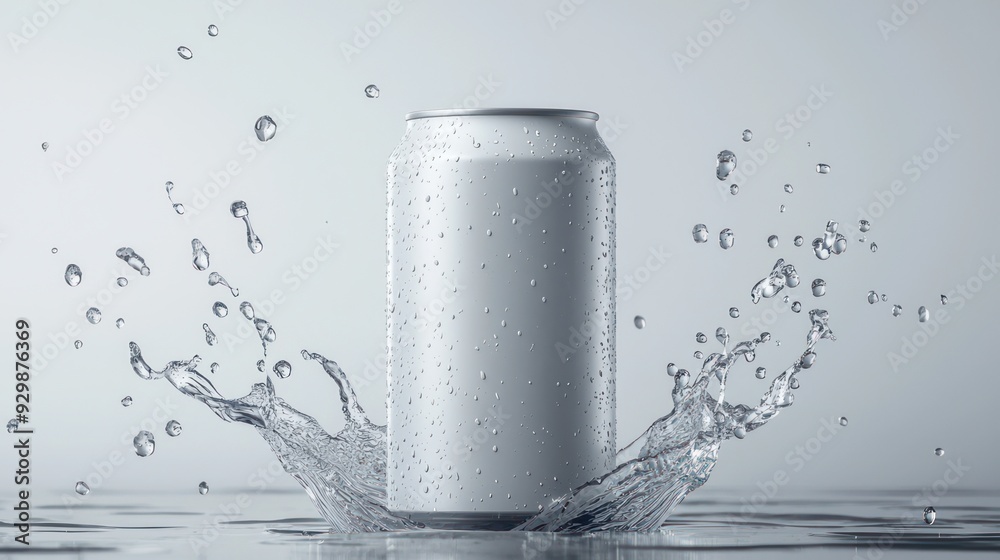 Blank white aluminum 330 ml soda can with drops splash mockup Blank white aluminum 330 ml soda can with drops splash mockup