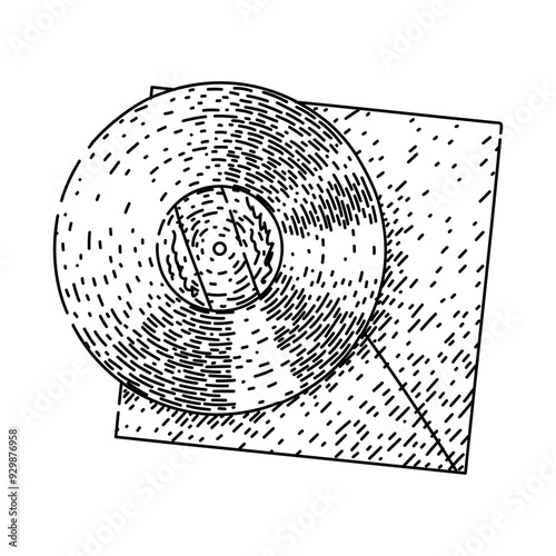 groove vynil record hand drawn. LP album, needle stylus, phonograph wax groove vynil record vector sketch. isolated black illustration