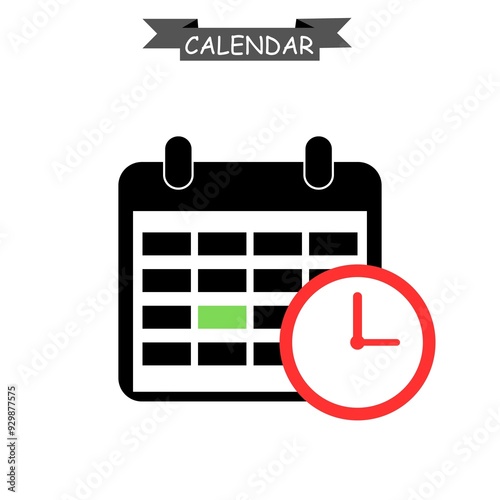 Calendar with clock icon on white background. photo