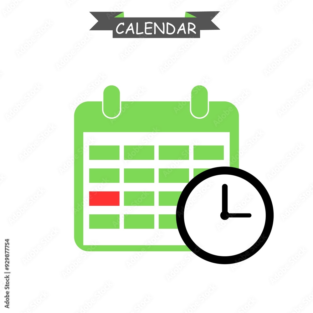 Calendar with clock icon on white background. Calendar with clock icon on white background.