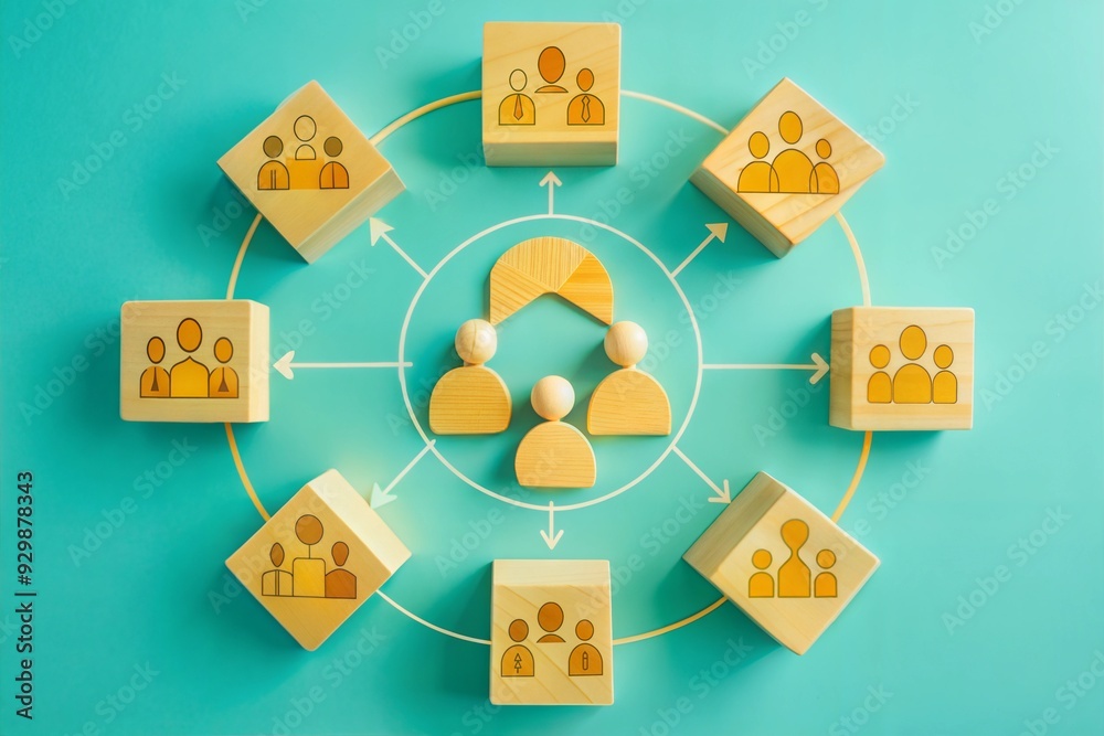 The Hub of Human Connection: Wooden blocks with human icons illustrate ...