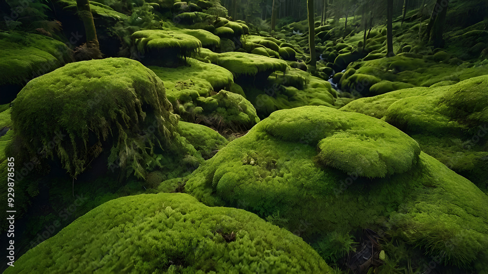 Top view green moss forest nature texture background