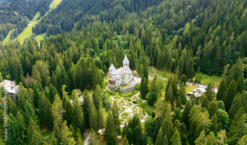 Aerial view of Savoy Castle situated in Gressoney Saint Jean Italy