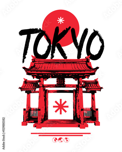 Tokyo t shirt design graphic for print, japanese clothing design