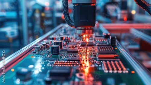 Soldering Tiny Electronic Components in Factory photo