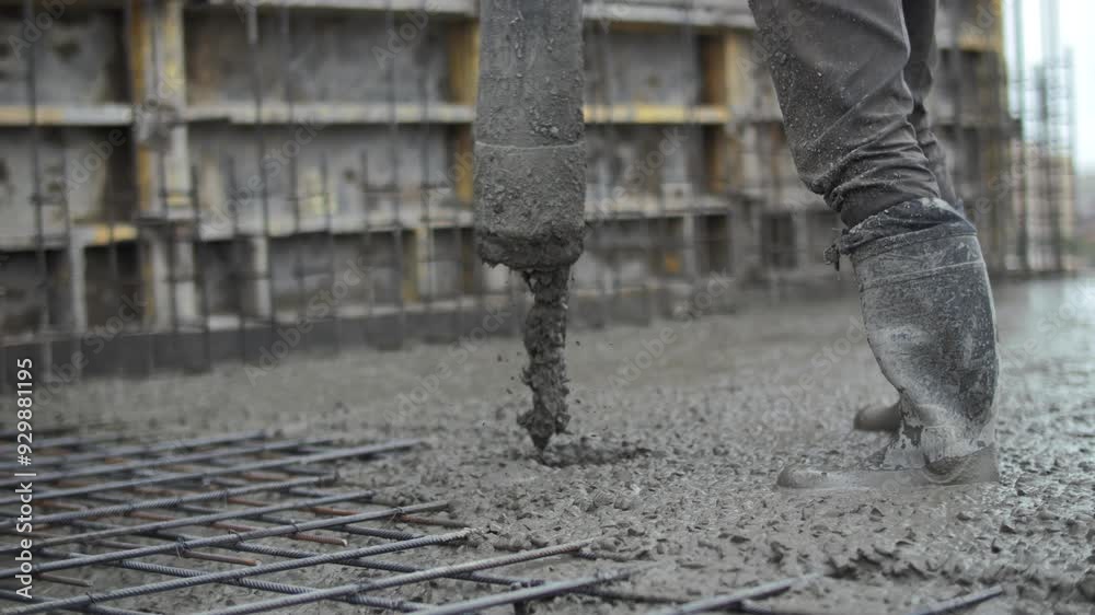 Pouring concrete into the floor close up Pouring concrete into the floor close up