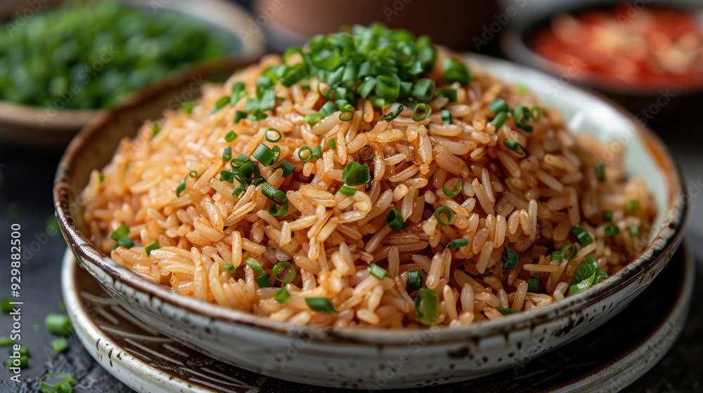 plate with a pile of brown rice in the center. plate with a pile of brown rice in the center.