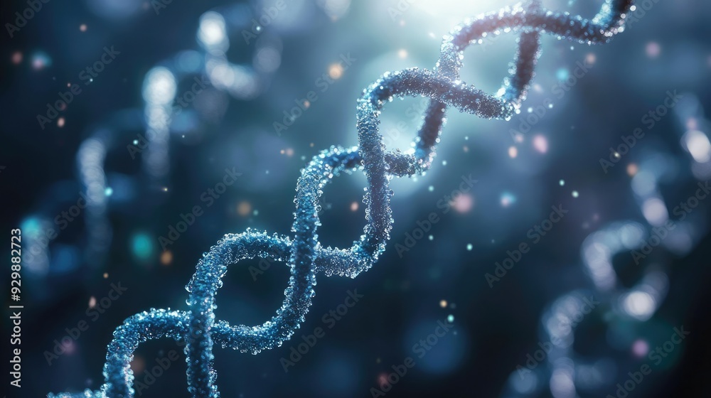 Double Helix Structure of DNA with Blue Tones and Glimmering Lights Double Helix Structure of DNA with Blue Tones and Glimmering Lights