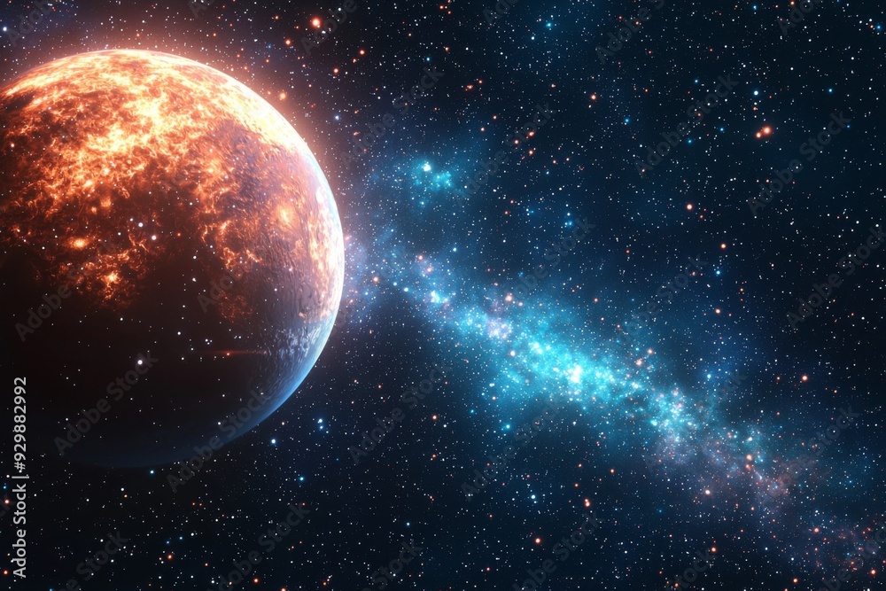 Naklejka premium Space cosmic illustration with planets scene created with Generative AI