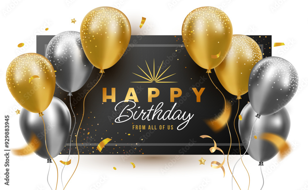 Vector holiday template design of golden and silver flying balloon with ...