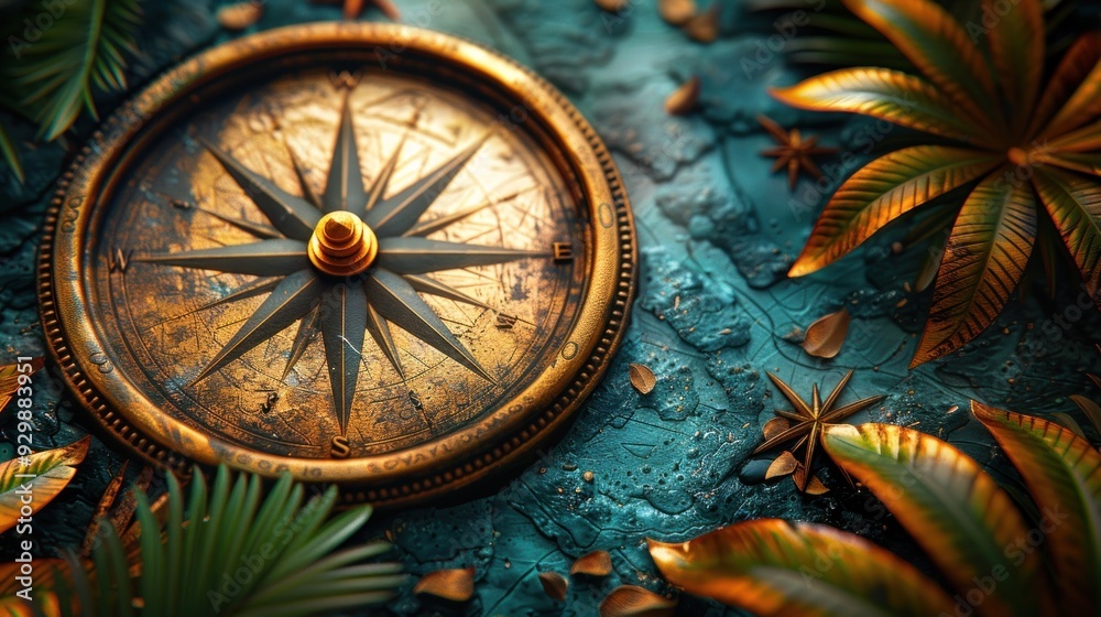Fototapeta premium compass on tropical background .Concept of Adventure and Exploration 
