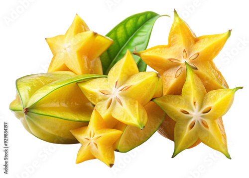 starfruit with half slices falling or floating png photo