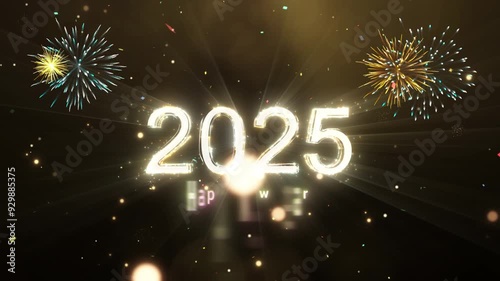 2025 Happy New Year Celebration with Fireworks