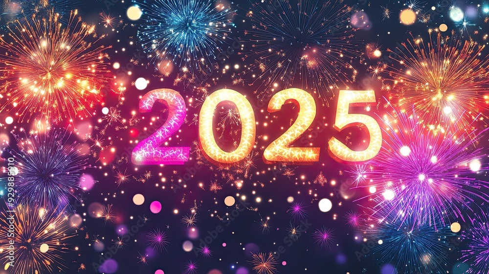 2025 new years eve concept, numbers in fireworks.