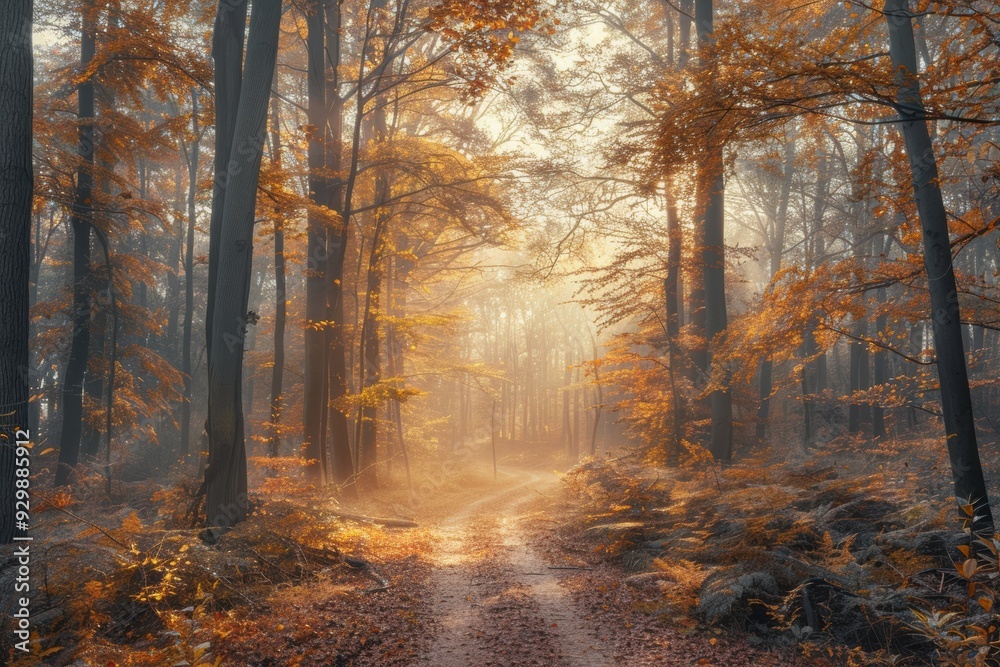 Fototapeta premium Breathtaking autumn landscape with vibrant trees, colorful leaves, and tranquil nature...
