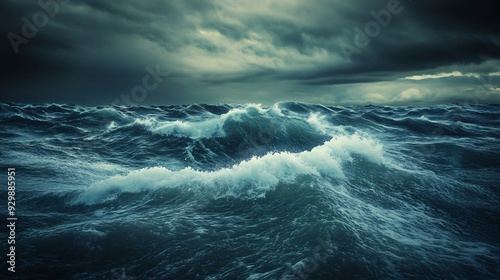 Stormy Sea with Dark Clouds and Powerful Waves