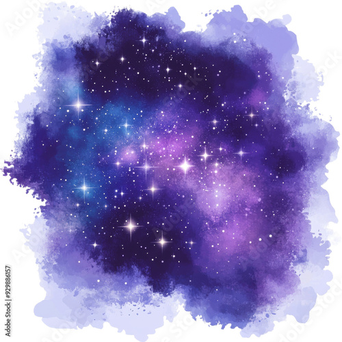 Purple Starry Galaxy Sky, Splash Watercolor Illustration, Transparent Background