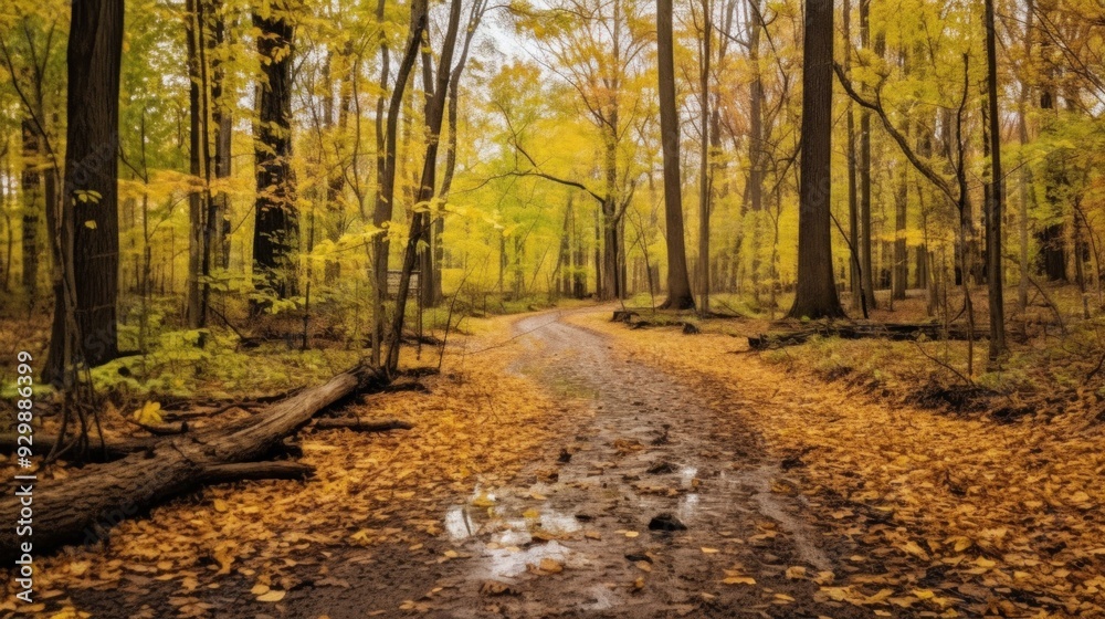Fototapeta premium Autumnal Path Through Golden Forest