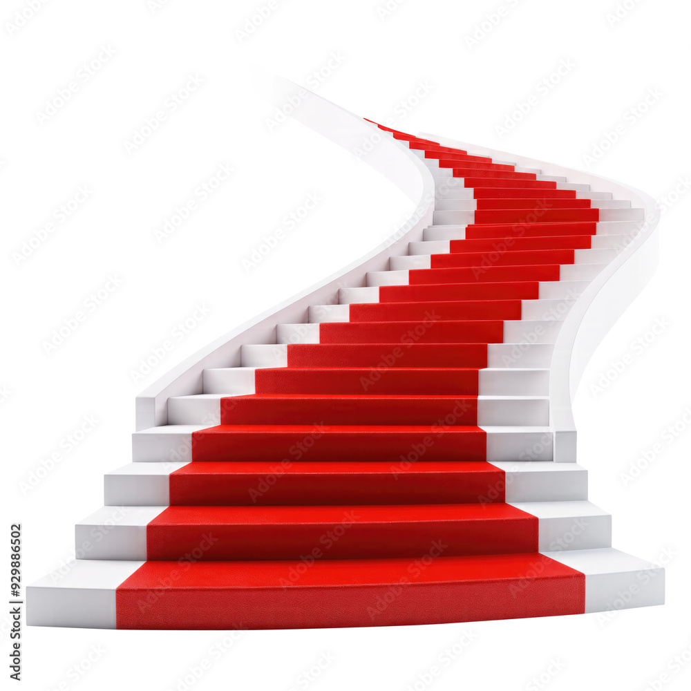 stairs with red carpet to success isolated on transparent white background, clipping path stairs with red carpet to success isolated on transparent white background, clipping path