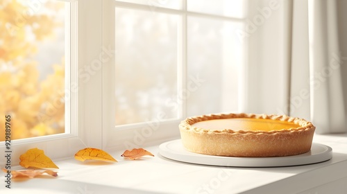 Classic Pumpkin Pie Cooling on Windowsill Fall Autumn Theme