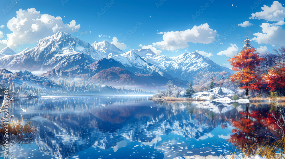 Snow-capped Mountains Reflected in a Tranquil Lake Snow-capped Mountains Reflected in a Tranquil Lake
