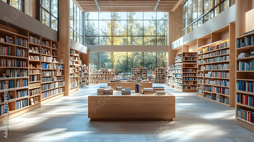 Modern library interior wit...