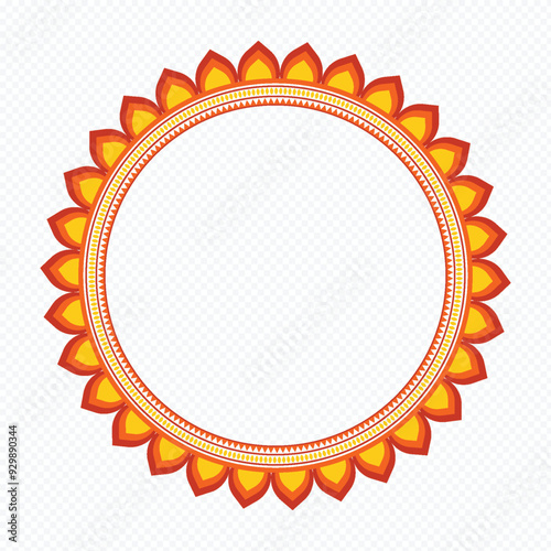 Durga Puja, Sale. Tag, Poster, Png. Background, Frame, Border, Ornate Circular Frame with Floral Patterns
