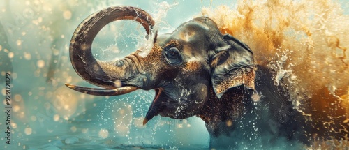 Elephant Taking a Splash in Water. photo